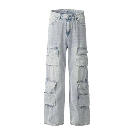 Light Wash Denim Cargo Pants Blue PinkLimes Trending Streetwear