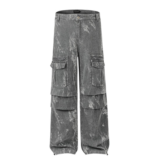 Tie-Dye Contrast Cargo Pants Gray PinkLimes Trending Streetwear