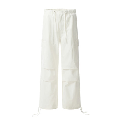 Solid Pleated Drawstring Cargo Pants White PinkLimes Trending Streetwear