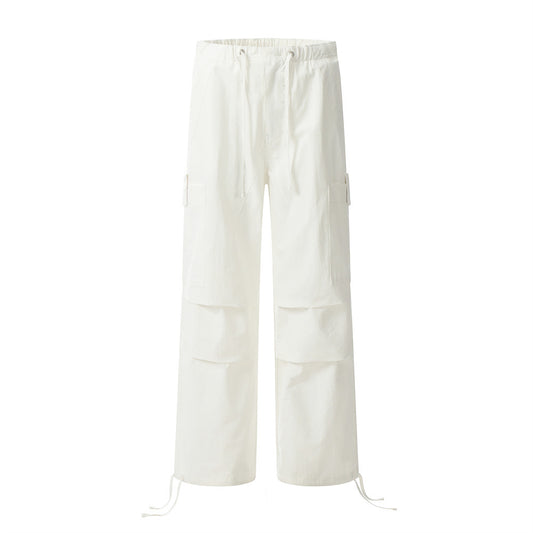 Solid Pleated Drawstring Cargo Pants White PinkLimes Trending Streetwear