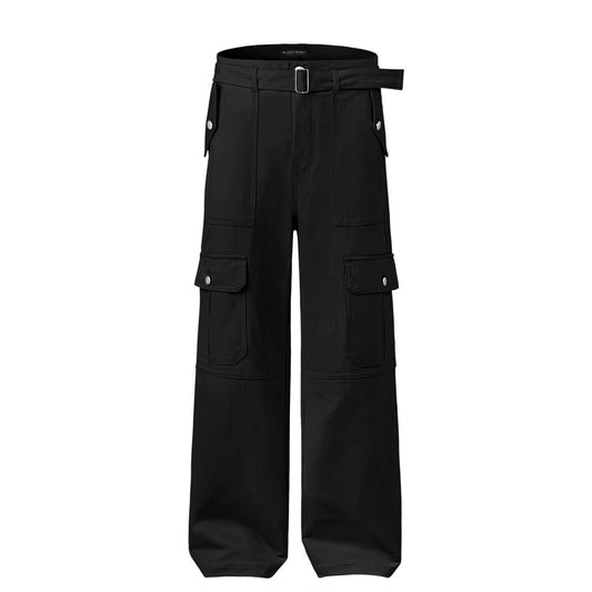 Belted Multi-Pocket Wide Leg Cargo Pants Black PinkLimes Trending Streetwear