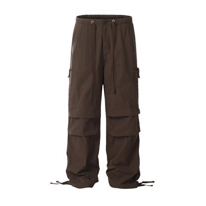 Solid Pleated Drawstring Cargo Pants Brown PinkLimes Trending Streetwear