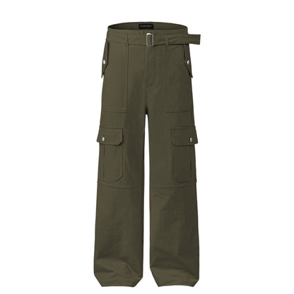 Belted Multi-Pocket Wide Leg Cargo Pants Army Green PinkLimes Trending Streetwear