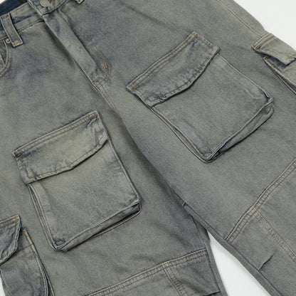 Spliced Washed Denim Cargo Pants PinkLimes Trending Streetwear