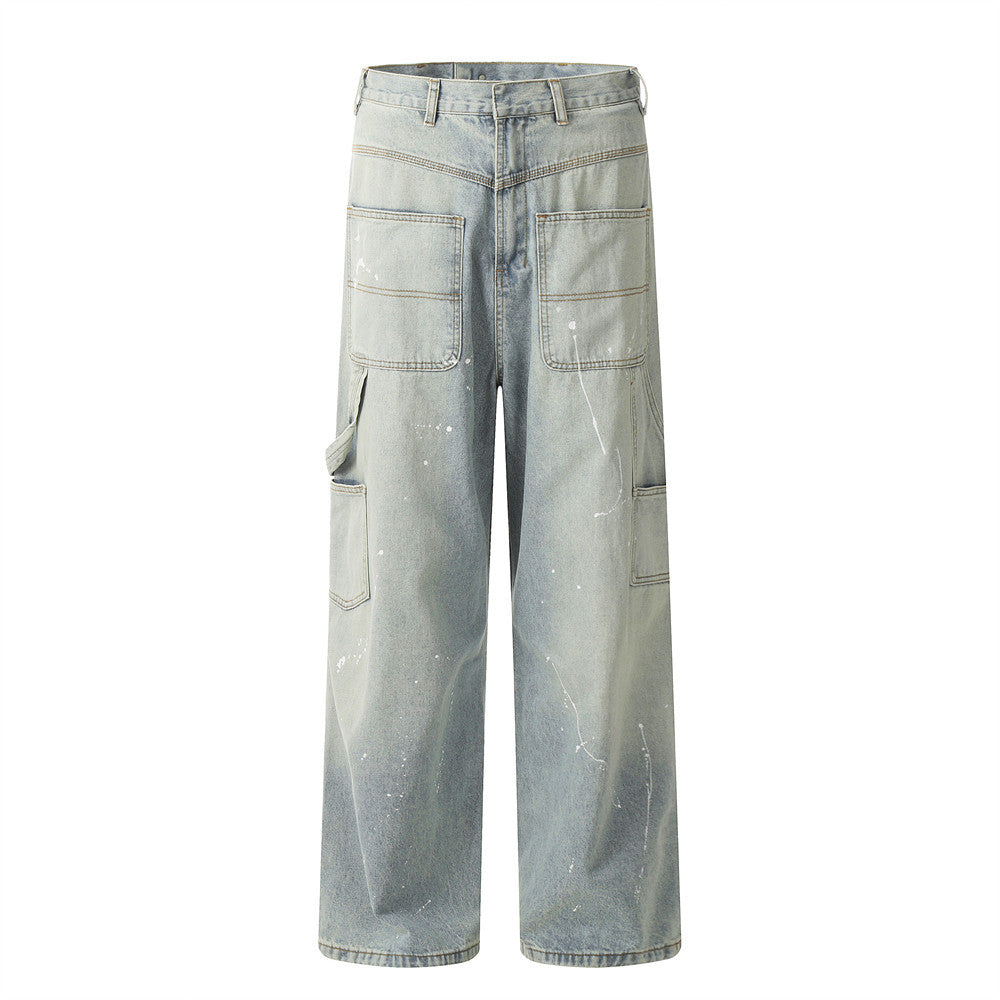 Distressed Reverse Paint Splash Jeans Light Blue PinkLimes Trending Streetwear