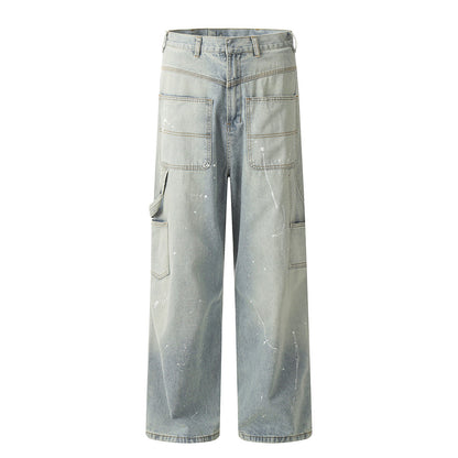Distressed Reverse Paint Splash Jeans Light Blue PinkLimes Trending Streetwear