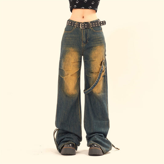 Spray-Painted Contrast Denim Cargo Pants PinkLimes Trending Streetwear