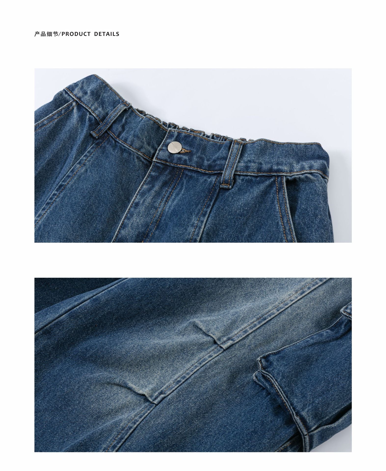 Navy Blue Cargo Washed Jeans PinkLimes Trending Streetwear