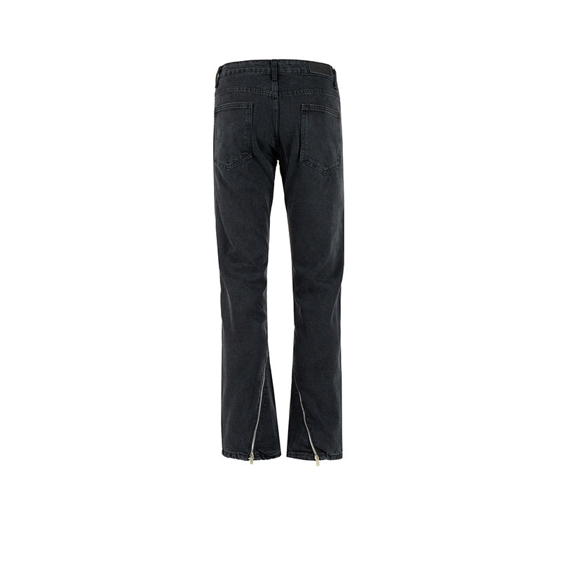Unisex Black Zipper Slant Wide-Leg Jeans PinkLimes Trending Streetwear