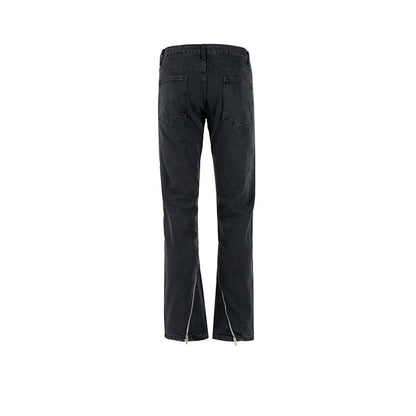Unisex Black Zipper Slant Wide-Leg Jeans PinkLimes Trending Streetwear