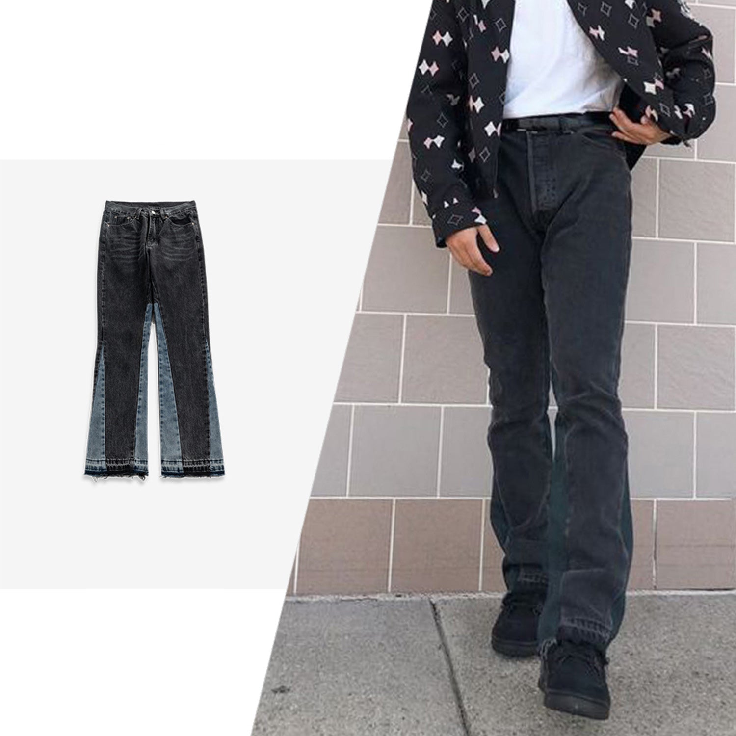 Contrast Stitch Wide-Leg Jeans PinkLimes Trending Streetwear