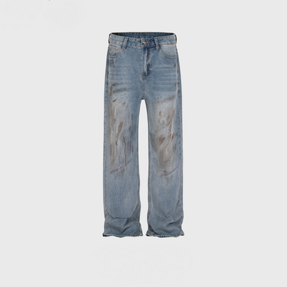 Unisex Splash Paint Wide-Leg Jeans Navy Blue PinkLimes Trending Streetwear