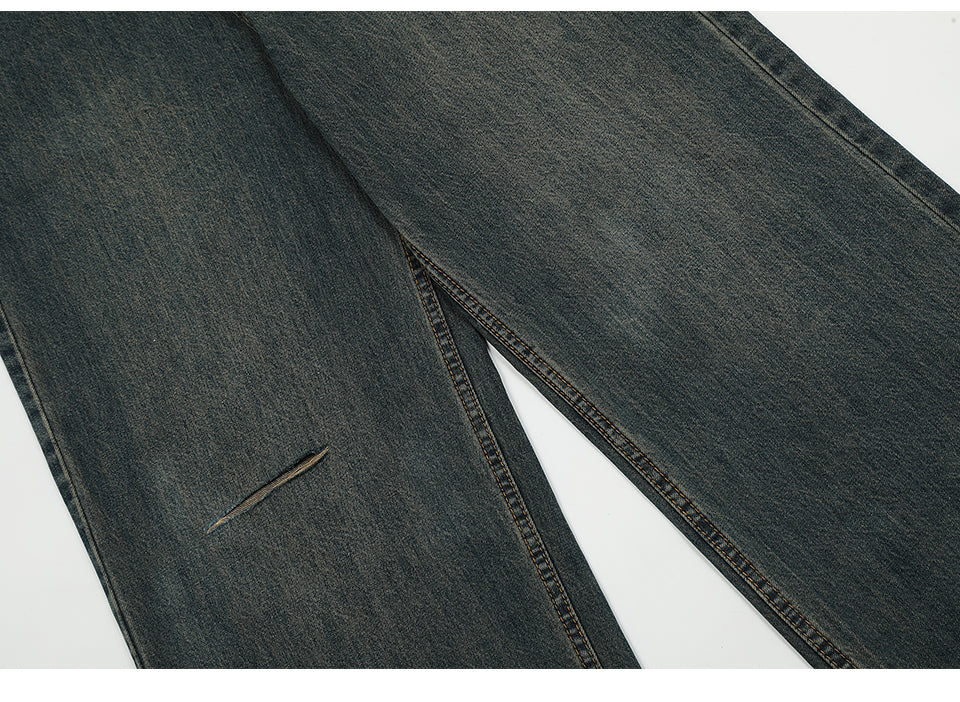Dark Grey Straight-Leg Ripped Jeans PinkLimes Trending Streetwear