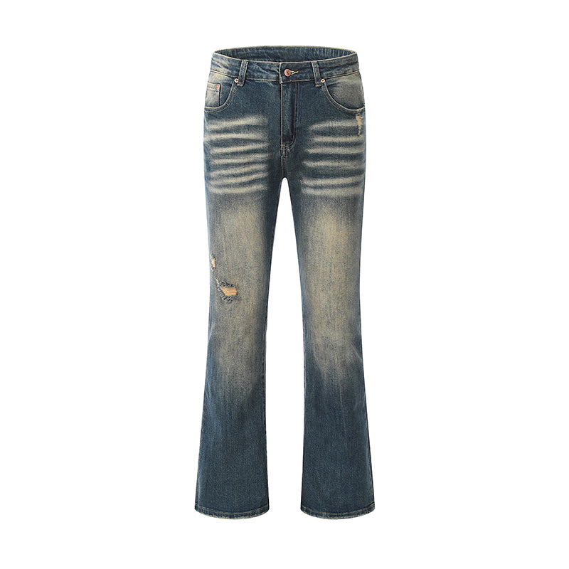 Flared Ripped Distressed Denim Jeans Blue PinkLimes Trending Streetwear