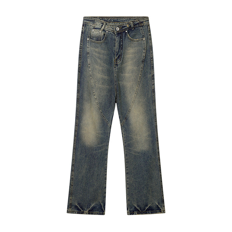 Flared Zip Streetwear Denim Jeans Gray PinkLimes Trending Streetwear