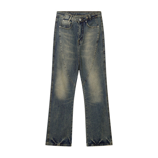 Flared Zip Streetwear Denim Jeans Gray PinkLimes Trending Streetwear