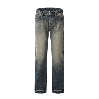 Distressed Straight-Leg Ripped Jeans Gray PinkLimes Trending Streetwear