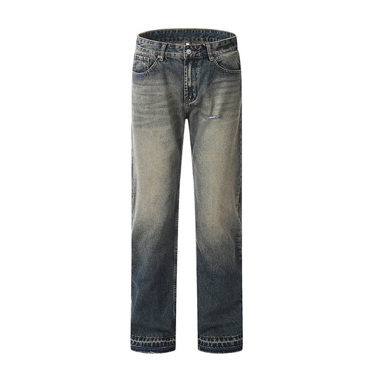 Distressed Straight-Leg Ripped Jeans Gray PinkLimes Trending Streetwear