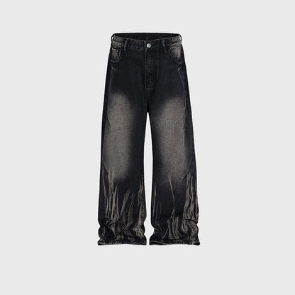 Laser‑Texture Loose Jeans Black PinkLimes Trending Streetwear