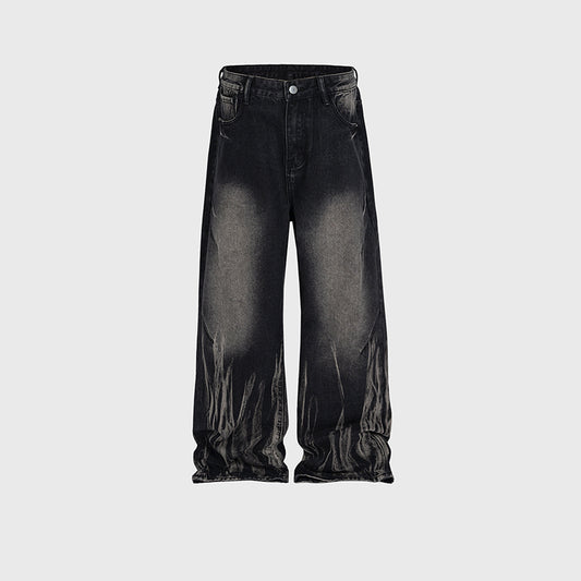 Laser‑Texture Loose Jeans Black PinkLimes Trending Streetwear