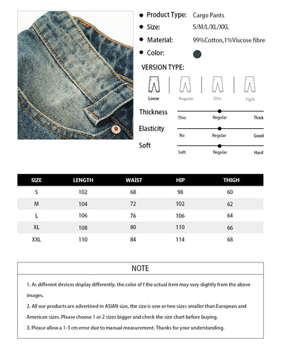 Pleated Washed Blue Denim Cargo Jeans PinkLimes Trending Streetwear