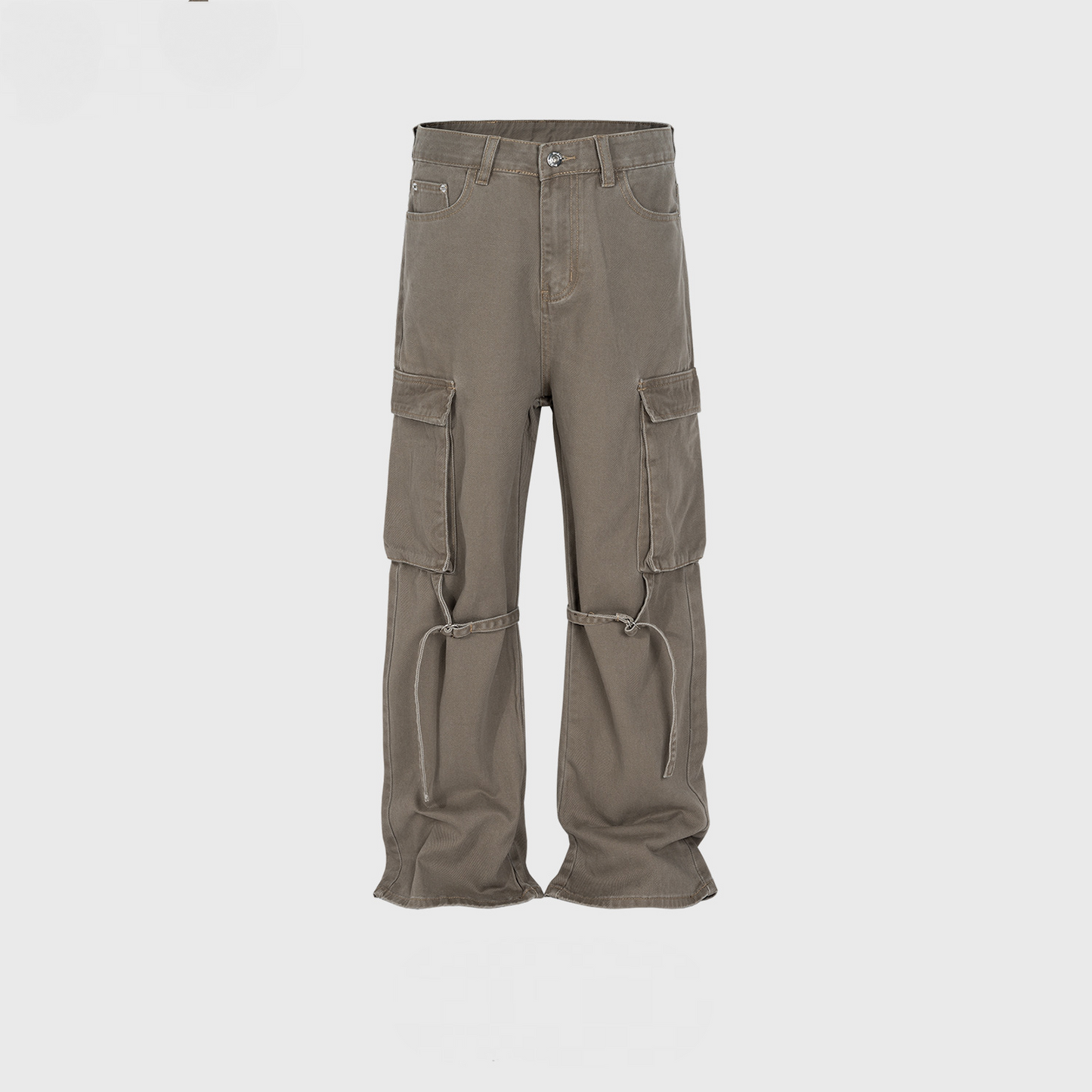 Washed Unisex Pleated Belted Jeans Brown PinkLimes Trending Streetwear