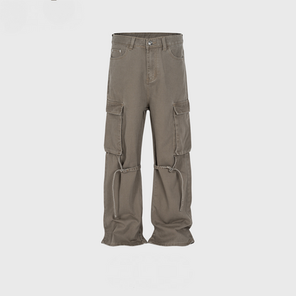 Washed Unisex Pleated Belted Jeans Brown PinkLimes Trending Streetwear
