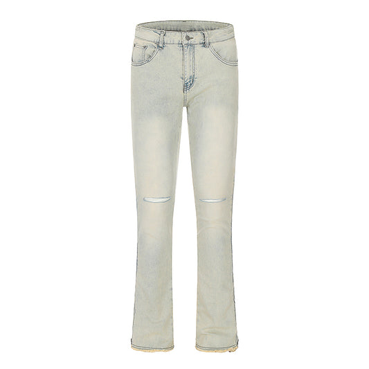 Light Washed Ripped Denim Jeans Beige PinkLimes Trending Streetwear