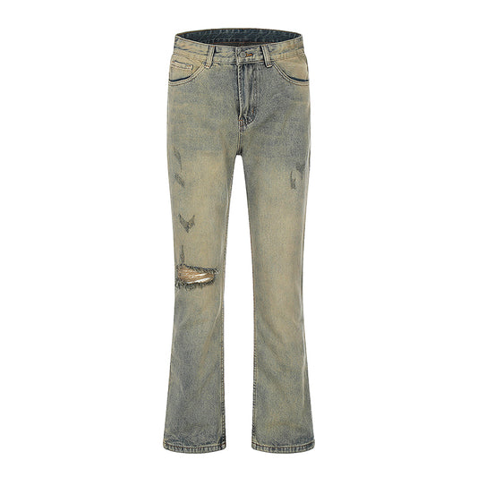 Flared Ripped Jeans - Streetwear Denim Trousers Auburn PinkLimes Trending Streetwear