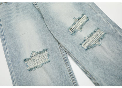 Straight-Leg Ripped Denim Jeans PinkLimes Trending Streetwear