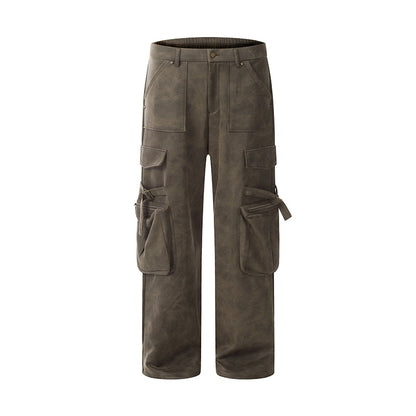 Side Pockets Straight-Leg Denim Cargo Pants Auburn PinkLimes Trending Streetwear