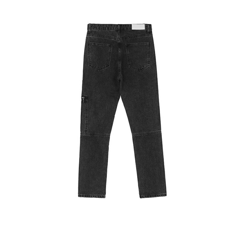 Washed Zipper Straight Leg Unisex Jeans PinkLimes Trending Streetwear