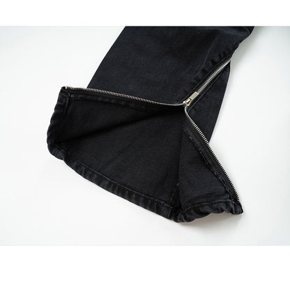 Unisex Black Zipper Slant Wide-Leg Jeans PinkLimes Trending Streetwear