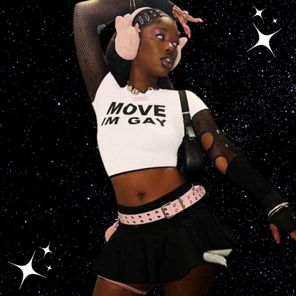 MOVE IM GAY Crop Tee Shirts & Tops PinkLimes Trending Streetwear