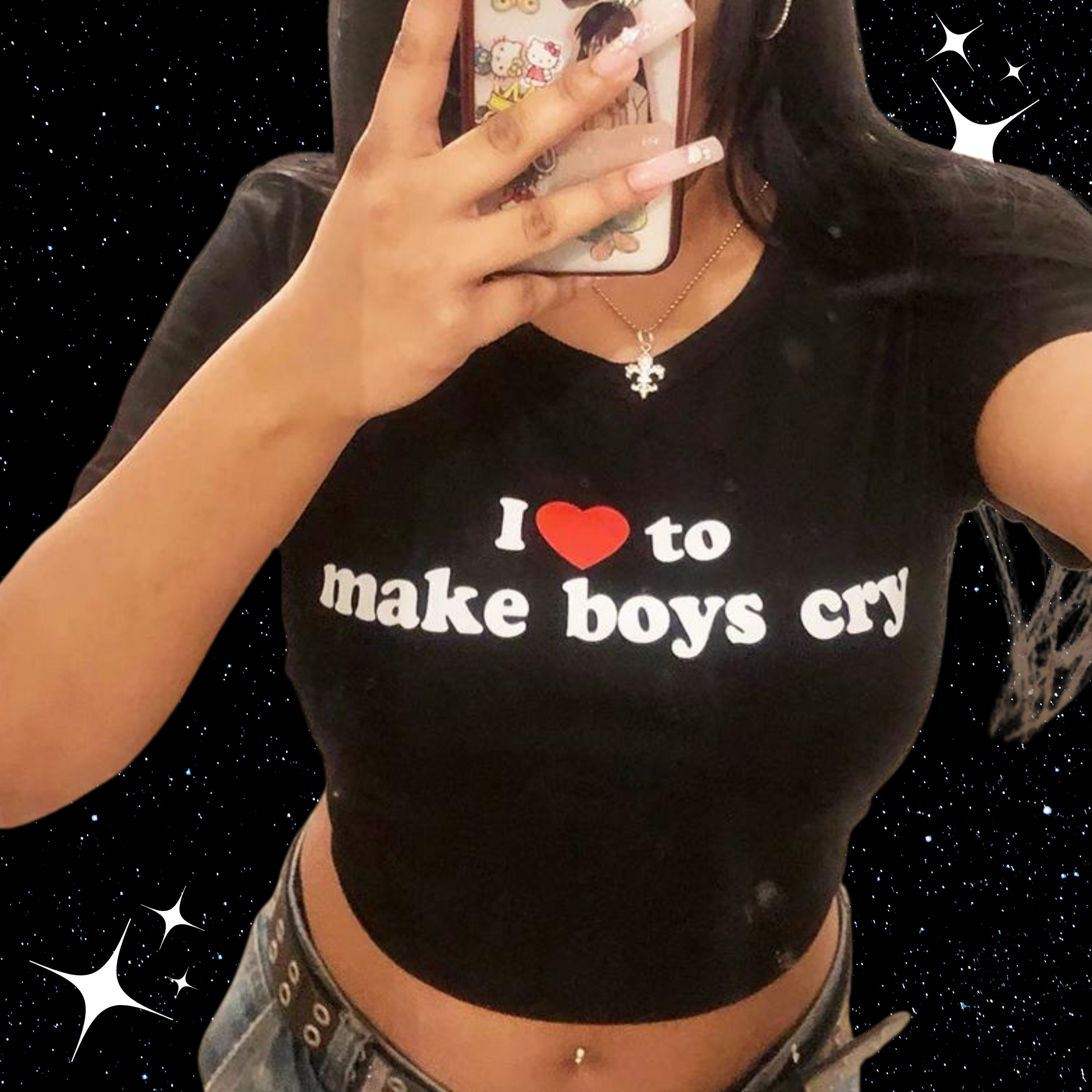 I Love To Make Boys Cry Crop Tee Shirts & Tops PinkLimes Trending Streetwear
