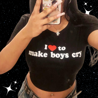I Love To Make Boys Cry Crop Tee Shirts & Tops PinkLimes Trending Streetwear