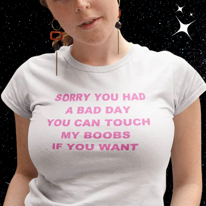 Sorry You Had A Bad Day Crop Tee White Shirts & Tops PinkLimes Trending Streetwear