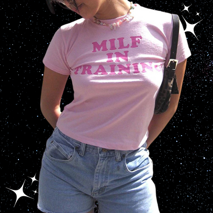 MILF In Training Pink Crop Tee Shirts & Tops PinkLimes Trending Streetwear