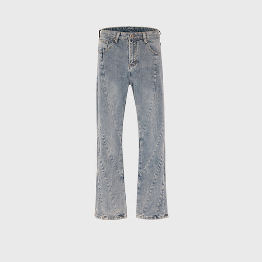 Washed Spiral Stitching Blue Jeans Blue PinkLimes Trending Streetwear