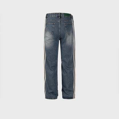 Bar Line Stitching Grinded Jeans PinkLimes Trending Streetwear