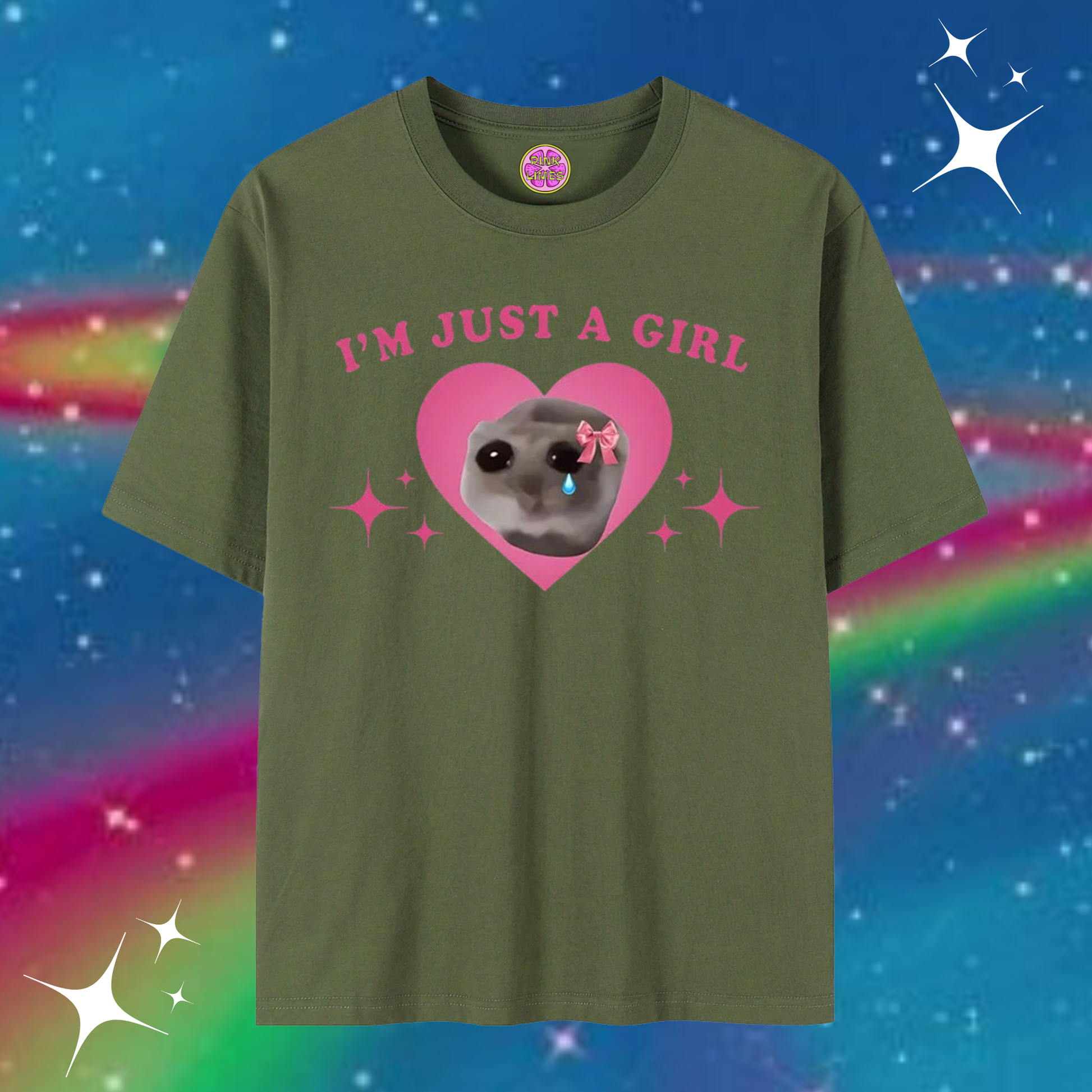 I'm Just A Girl Baggy Tee Army Green Shirts & Tops PinkLimes Trending Streetwear