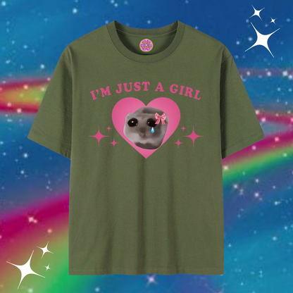 I'm Just A Girl Baggy Tee Army Green Shirts & Tops PinkLimes Trending Streetwear