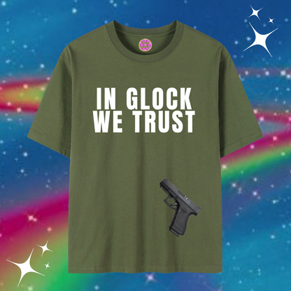 In Glock We Trust Baggy Tee Army Green Shirts & Tops PinkLimes Trending Streetwear