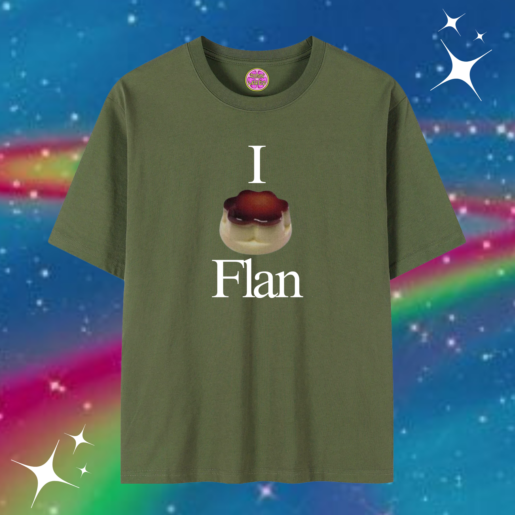 I Love Flan Baggy Tee Army Green Shirts & Tops PinkLimes Trending Streetwear