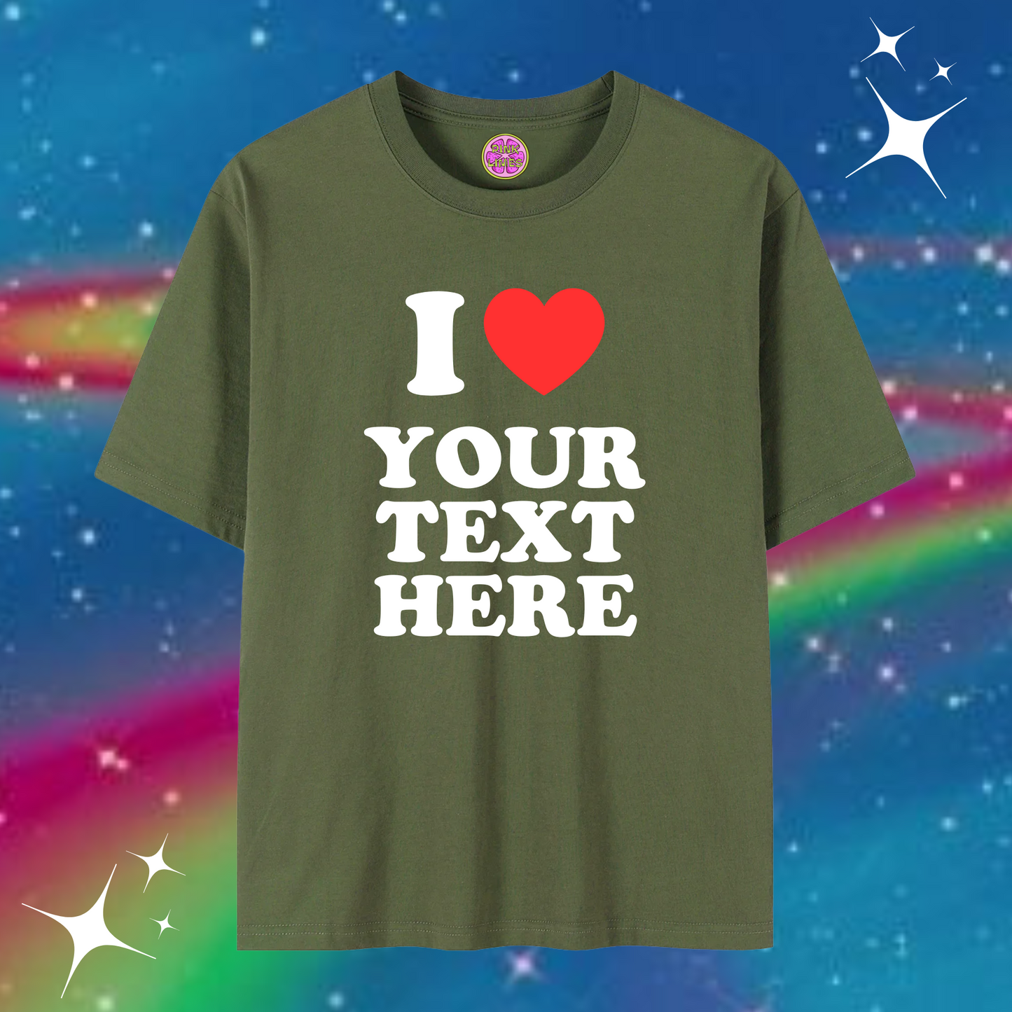 I Love Custom Baggy Tee Army Green Shirts & Tops PinkLimes Trending Streetwear