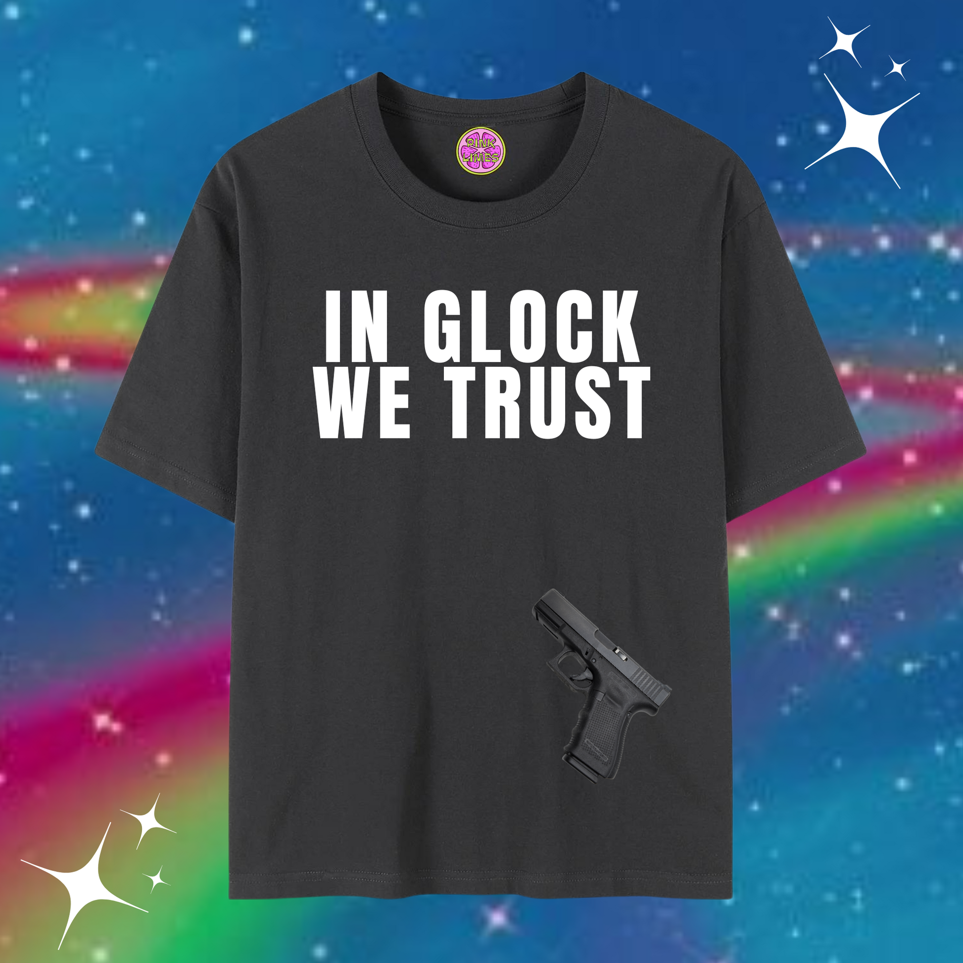 In Glock We Trust Baggy Tee Black Shirts & Tops PinkLimes Trending Streetwear