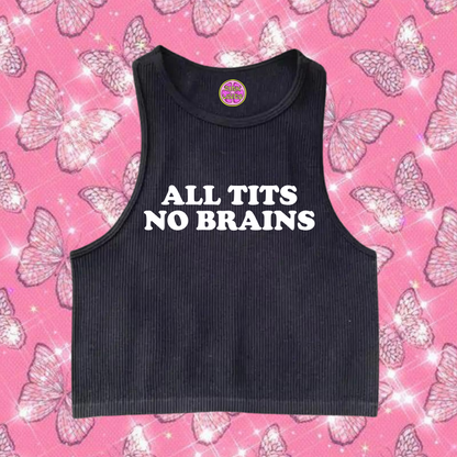 All Tits No Brains Crop Tank Top Black Shirts & Tops PinkLimes Trending Streetwear