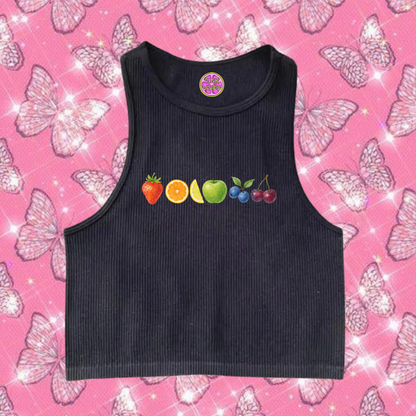 6 Fruity Crop Tank Top Black Shirts & Tops PinkLimes Trending Streetwear