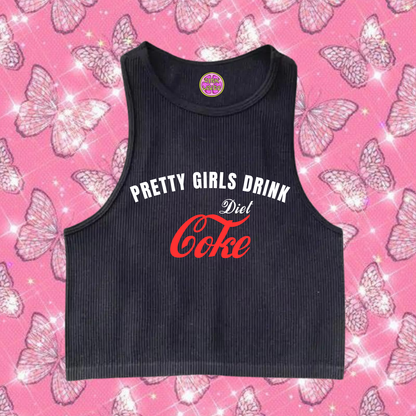 Pretty Girls Drink Diet Coke Crop Tank Top Black Shirts & Tops PinkLimes Trending Streetwear