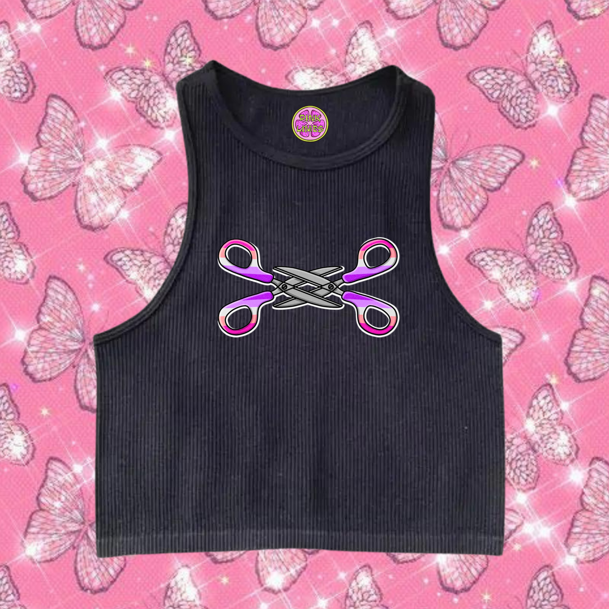 Scissor Love Crop Tank Top Black Shirts & Tops PinkLimes Trending Streetwear